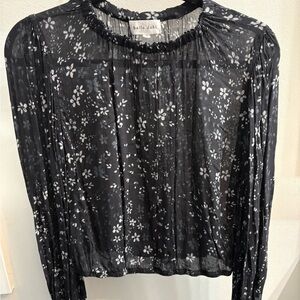 Bella Dahl Black Blouse with Puff Sleeves and Pleated Details
